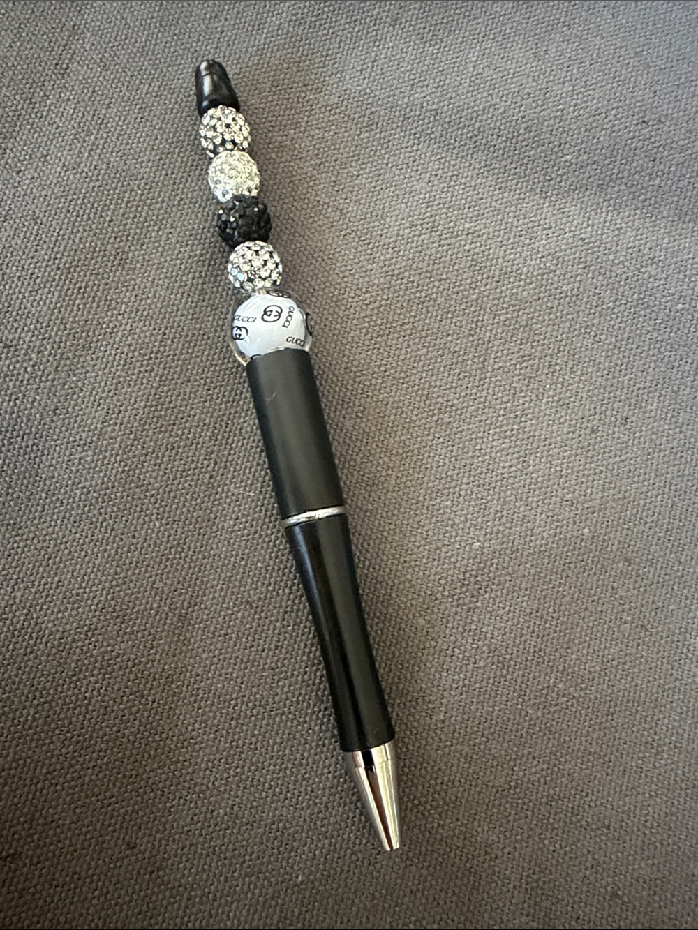 Black and Silver Beaded Ballpoint Pen -